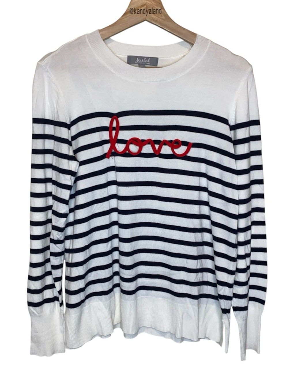 MARLED Embroidered “Love” Stripe Sweater
